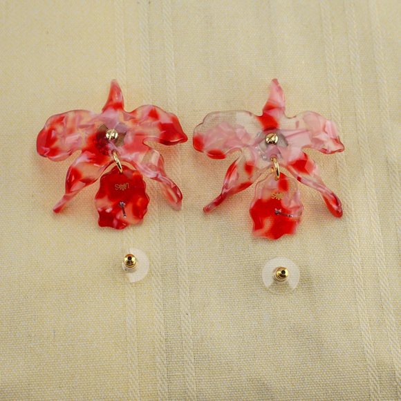 NEW Lele Sadoughi Crystal Small Lily Earrings - Cherry Red - Picture 6 of 6